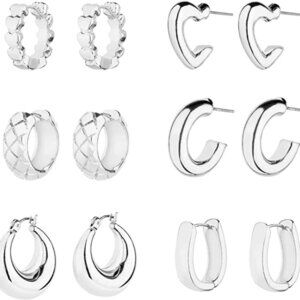14K Gold Hoop Earrings for Women Hypoallergenic, Thick Hoops Earring set, Twist